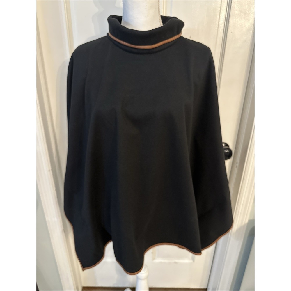 Tuckernuck Womens OS One Size Black Faux‎ LEATHER TRIM PIPER PONCHO